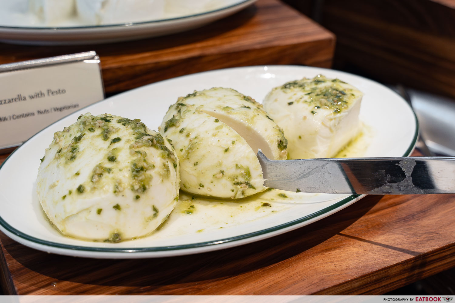 mozzarella with pesto close up