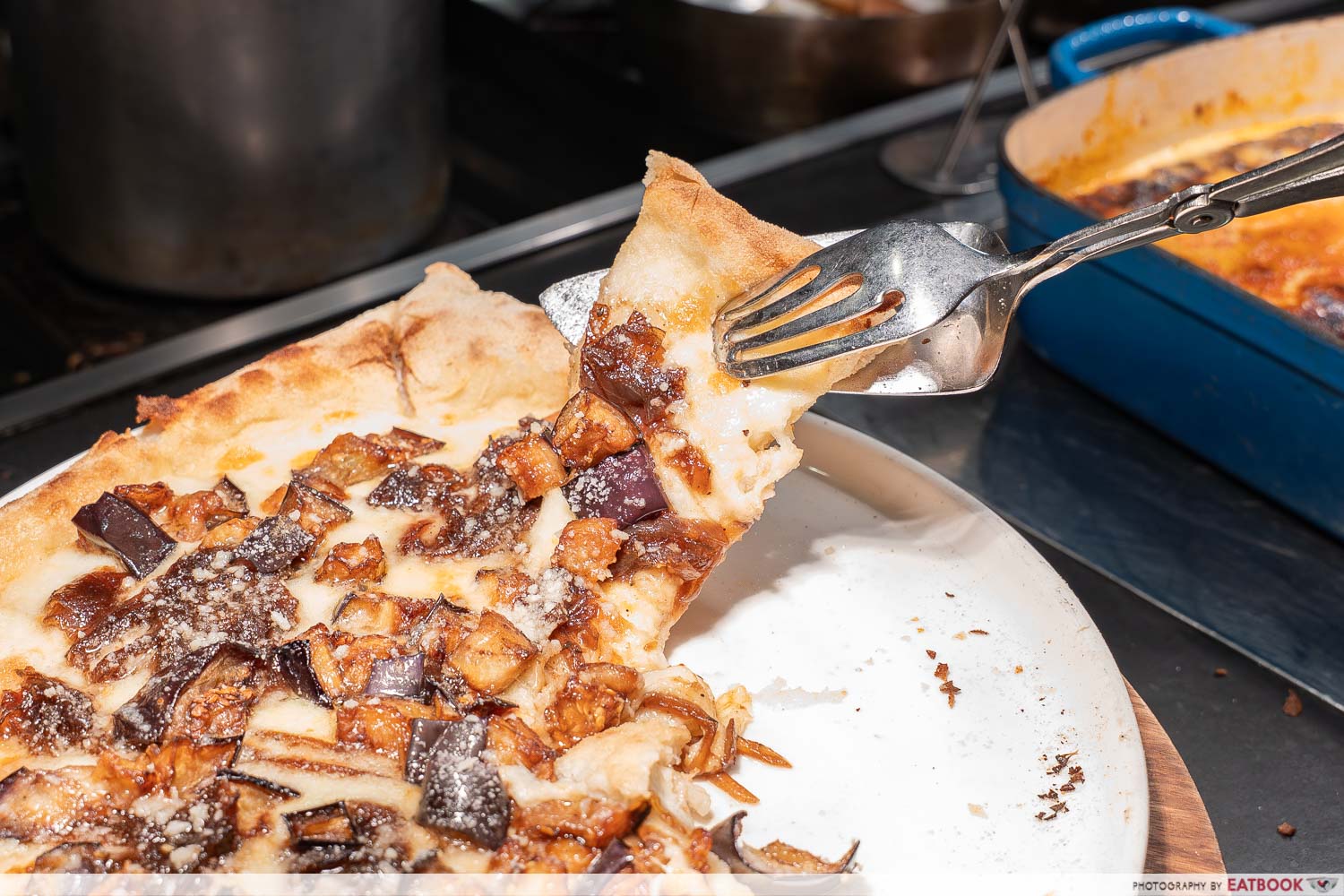 pizza with eggplant close up