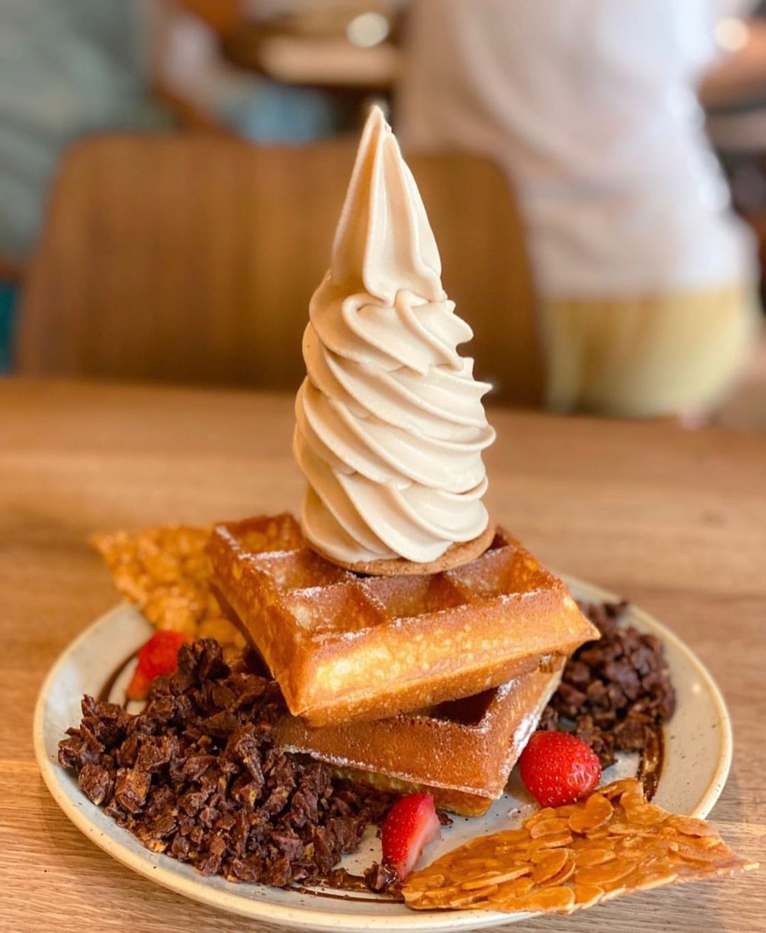 waffles with vanilla ice cream