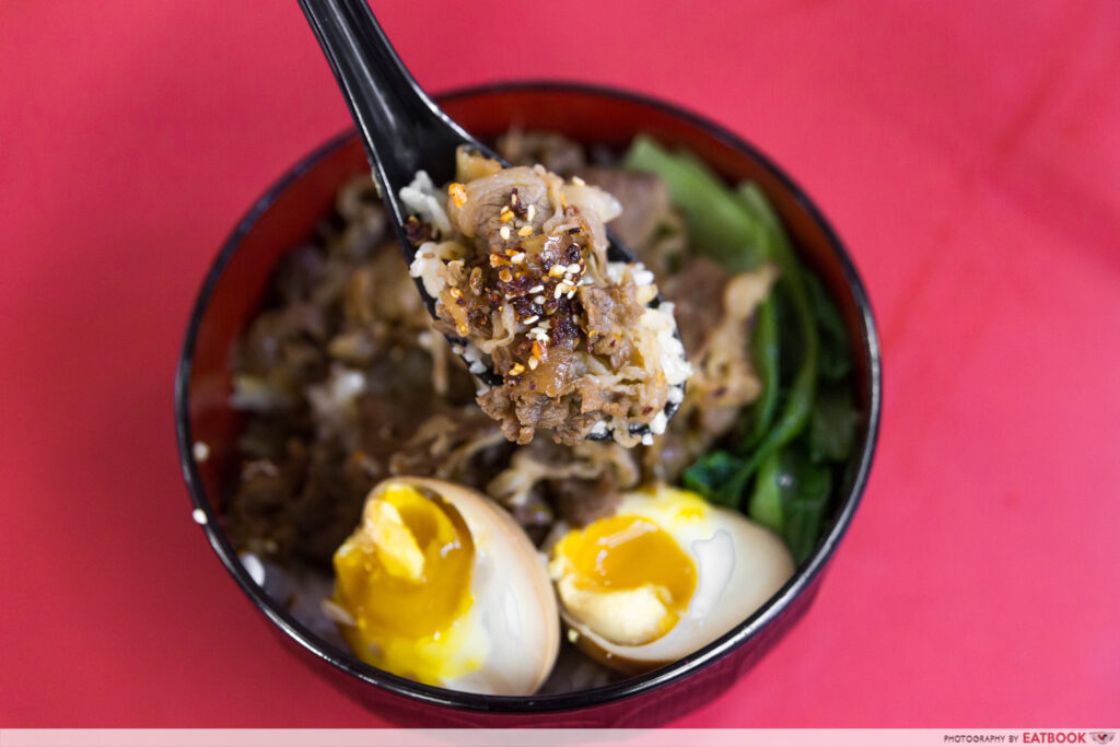 Give Me More - Beef Rice Bowl Closeup