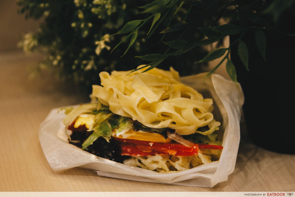 pasta burger caesar salad