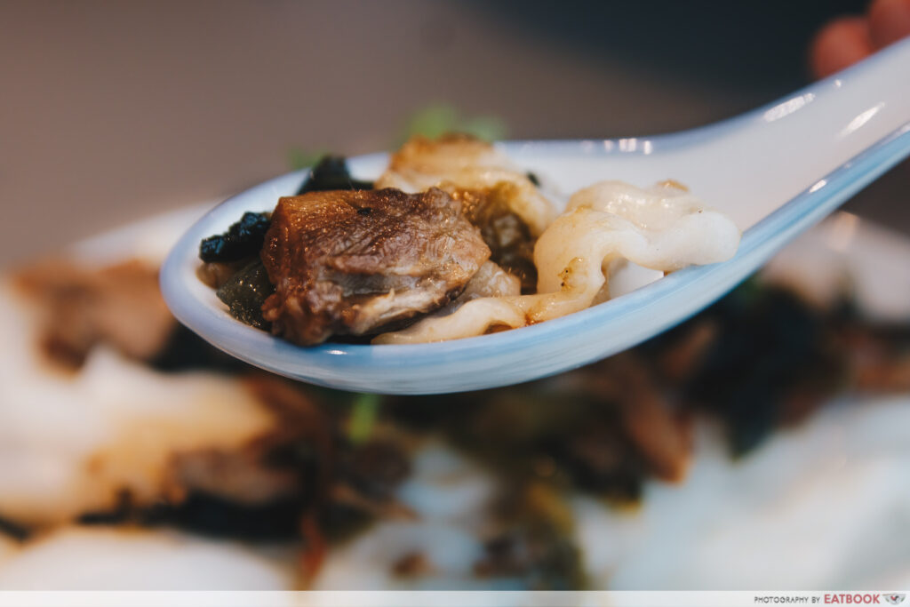 Mui kee congee roasted duck and preserved vegetables rice rolls