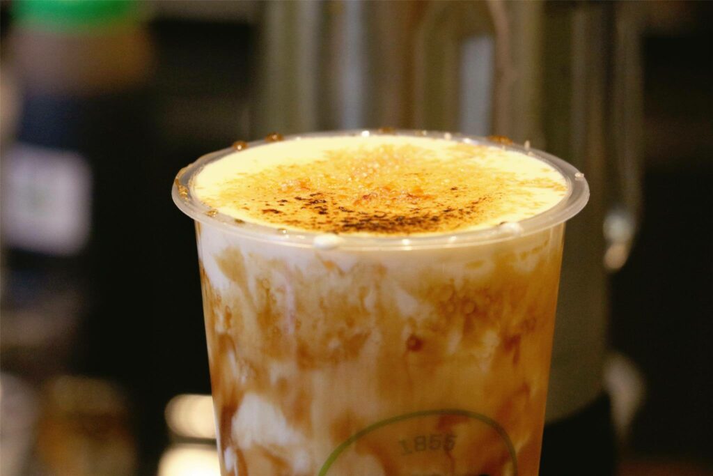 Brown Sugar Boba Milk With Cheese Brûlée Torched
