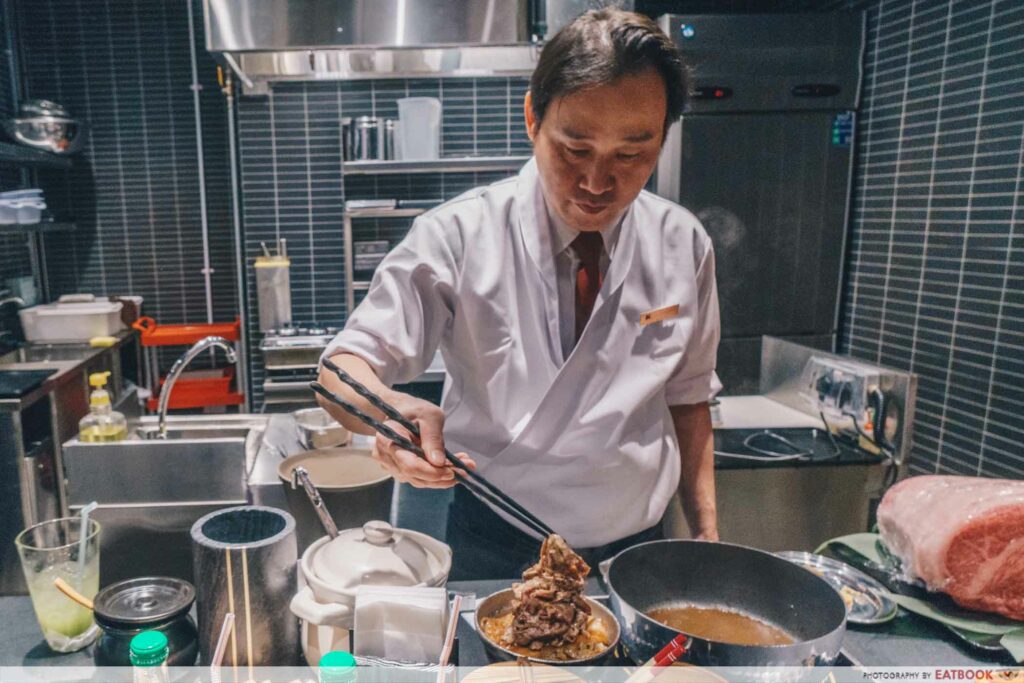 Beef Sukiyaki Don Keisuke tableside presentation