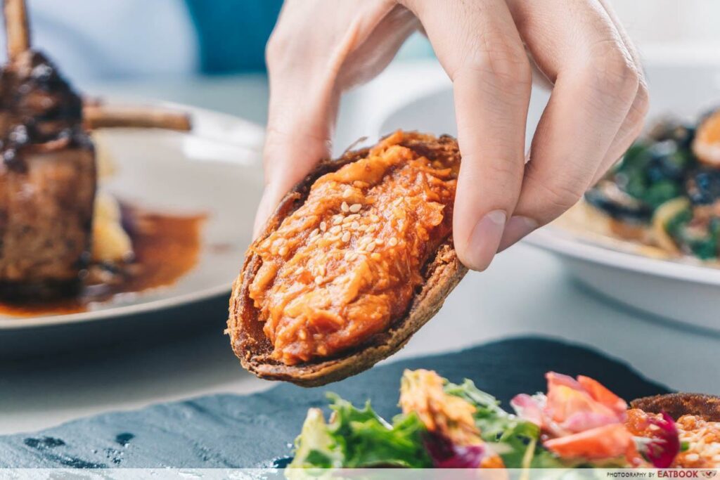 Arbora Chilli crab potato skins