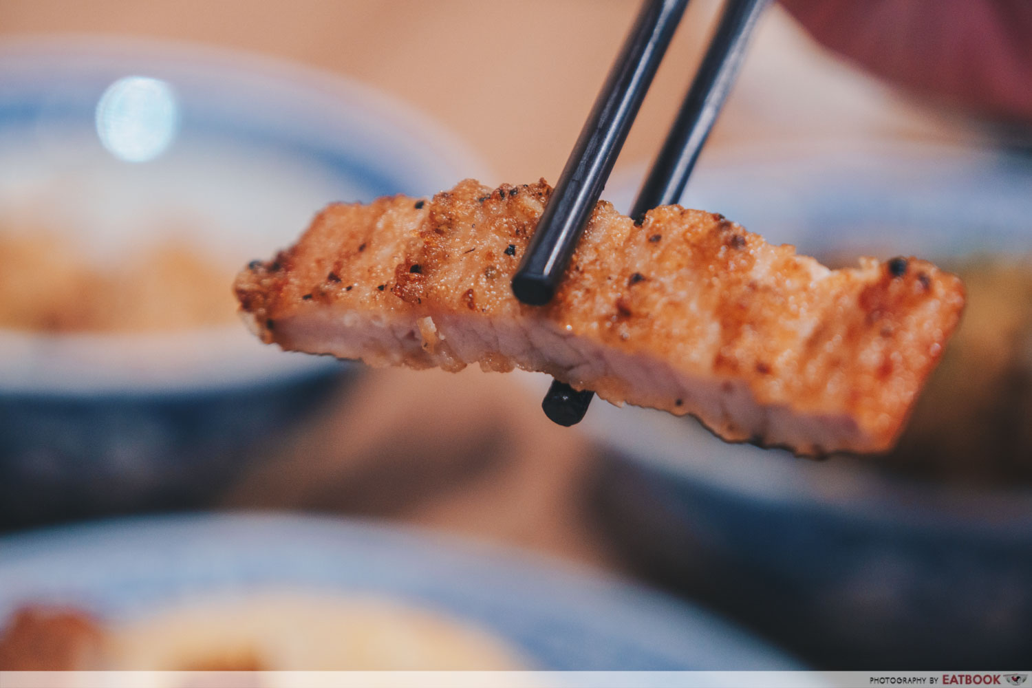 Feng Food fried rice with specialty marinated pork chop pork chop closeup