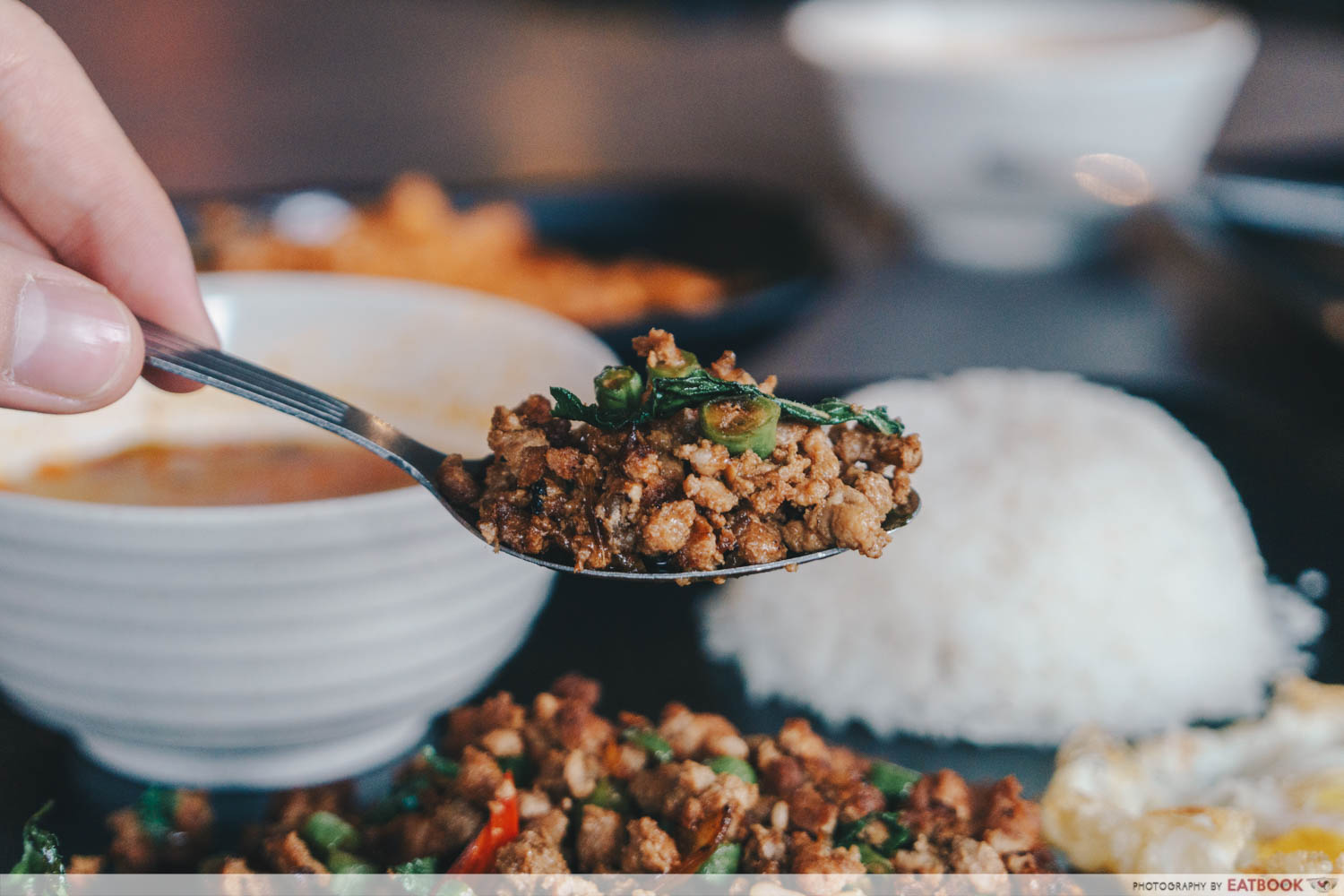 baan khun nai basil pork meat scoop