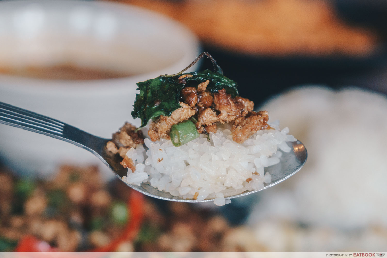 baan khun nai basil pork scoop