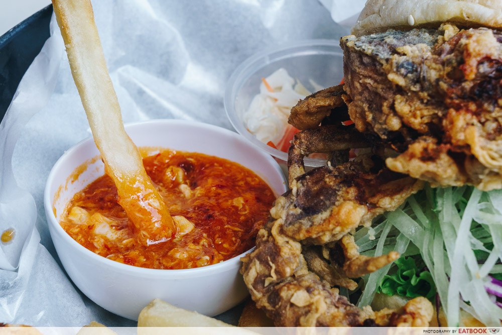 wok in burger chilli soft shell crab burger chilli crab sauce