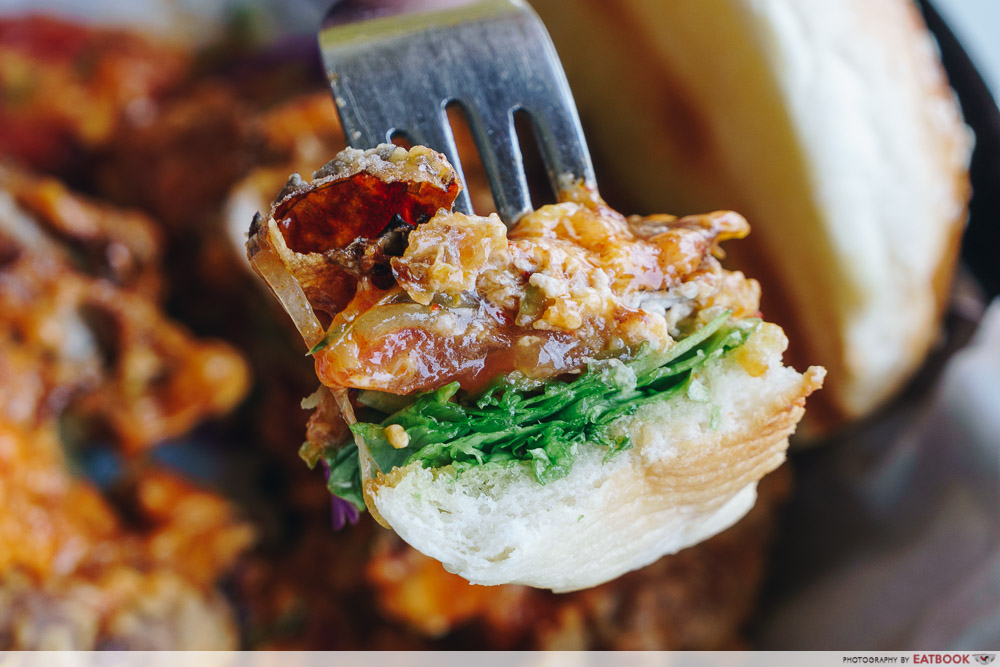 wok in burger chilli soft shell crab burger close up