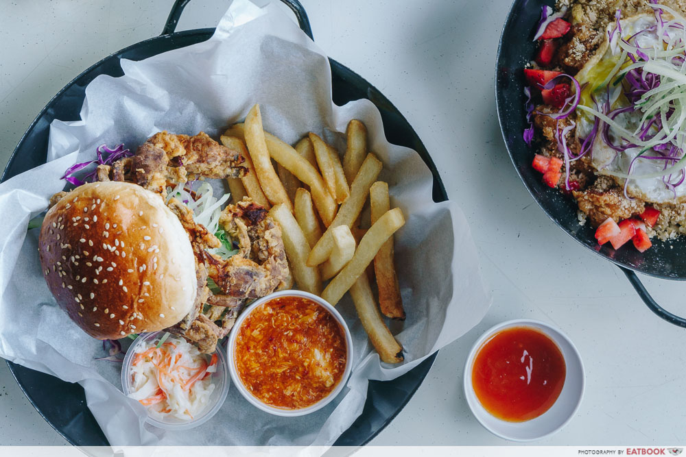 wok in burger chilli soft shell crab burger