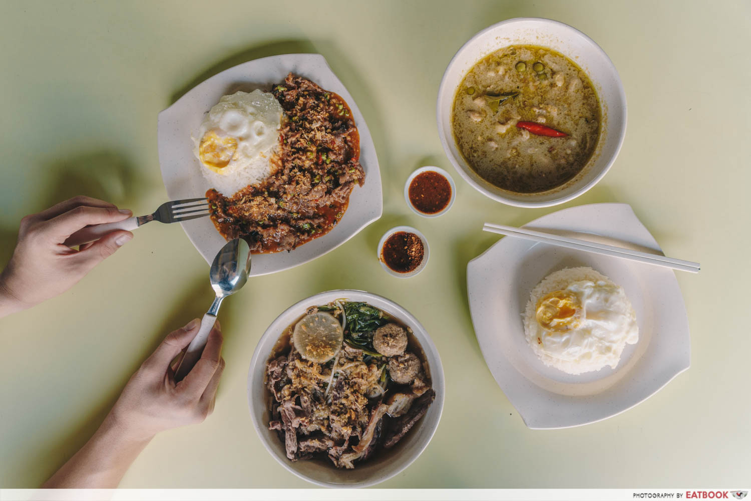 omar's halal thai beef noodles flatlay