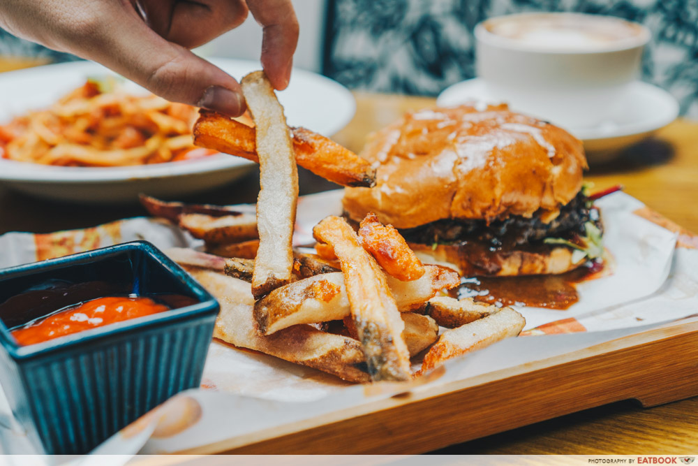 kava kava grilled burger fries