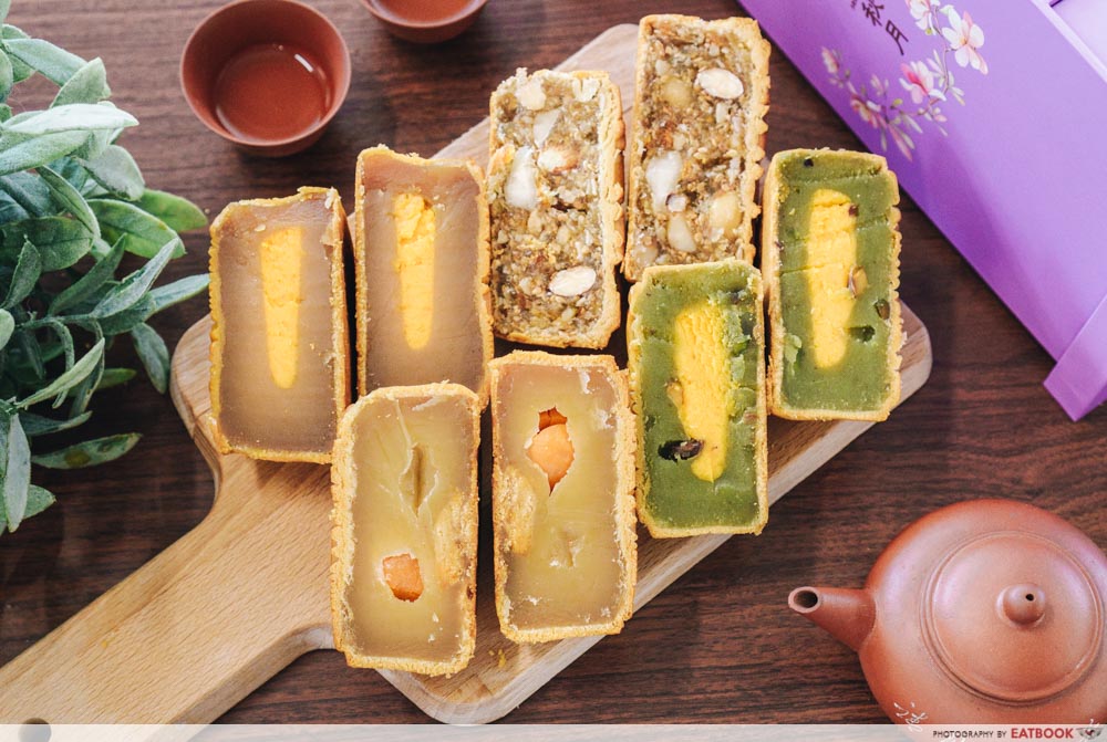 Inside of four types of mooncakes