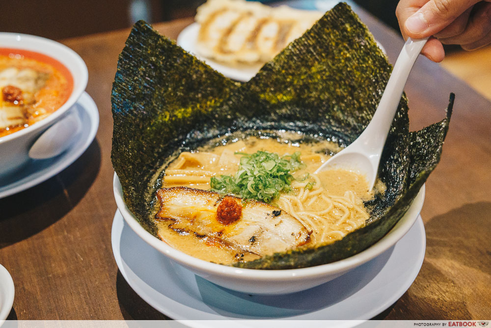 Nori Tama Uma with spoon in soup