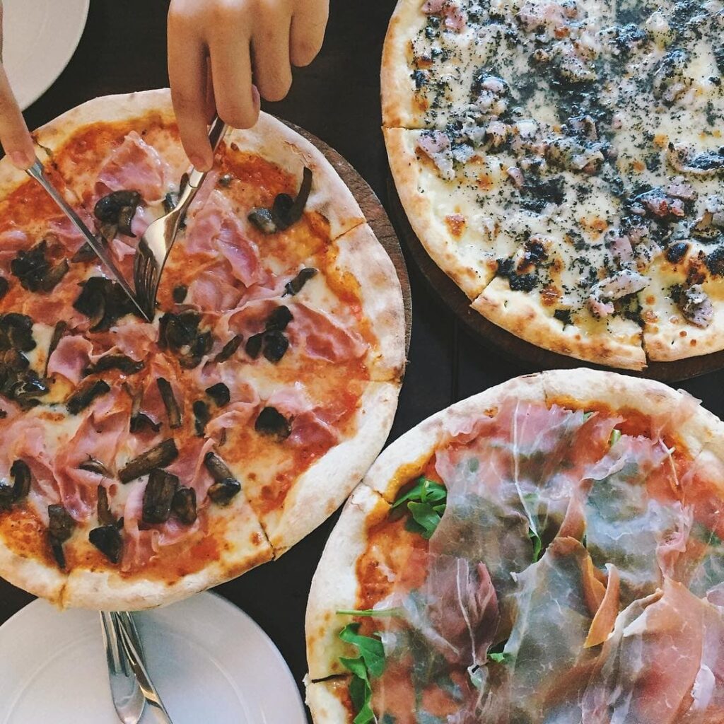 Flatlay of pizza