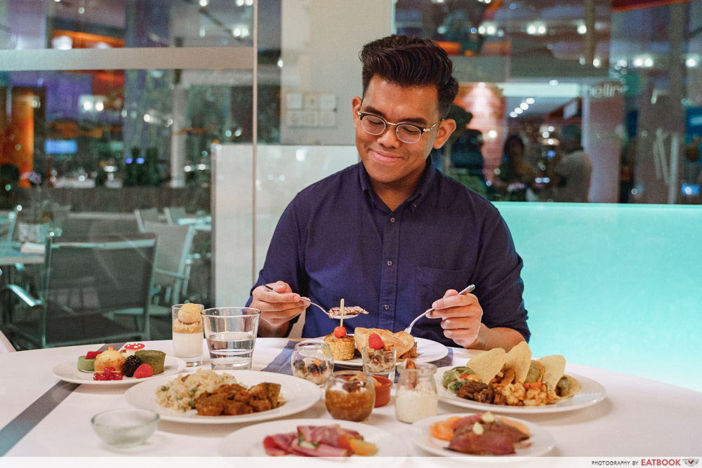 A man is enjoying dinner