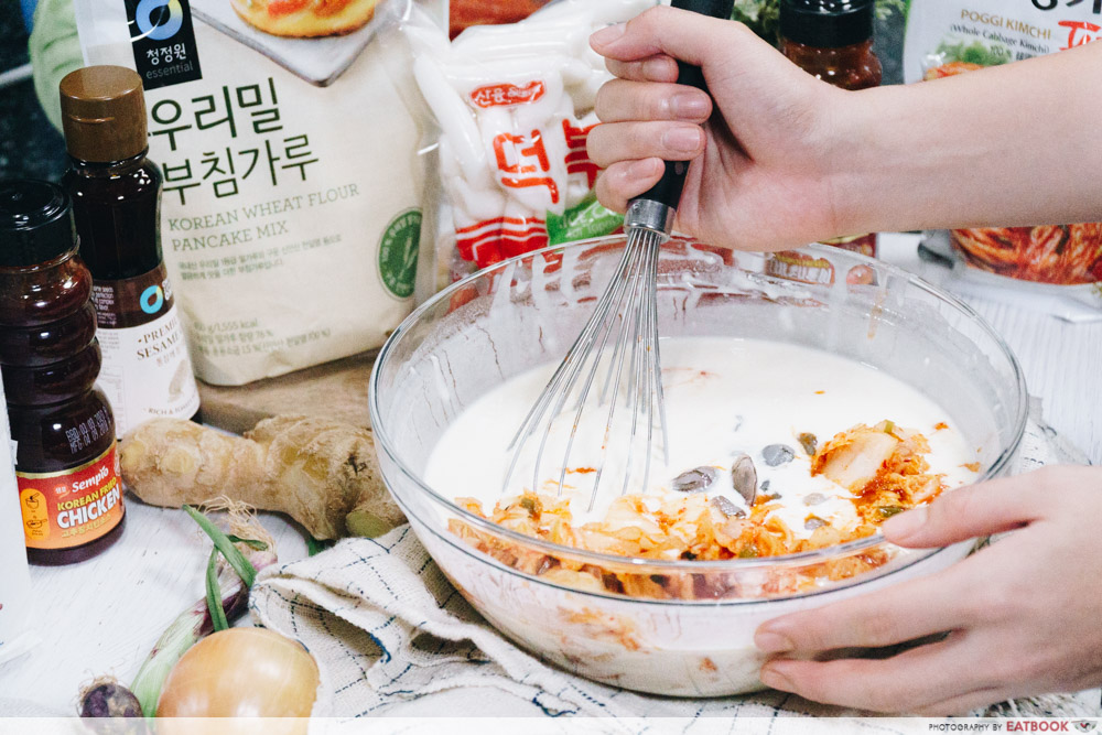 korean street food recipes kimchi pancake mixing bowl