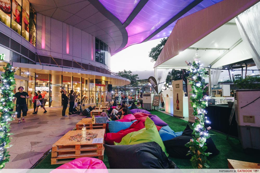 colourful beanbags facing the mall