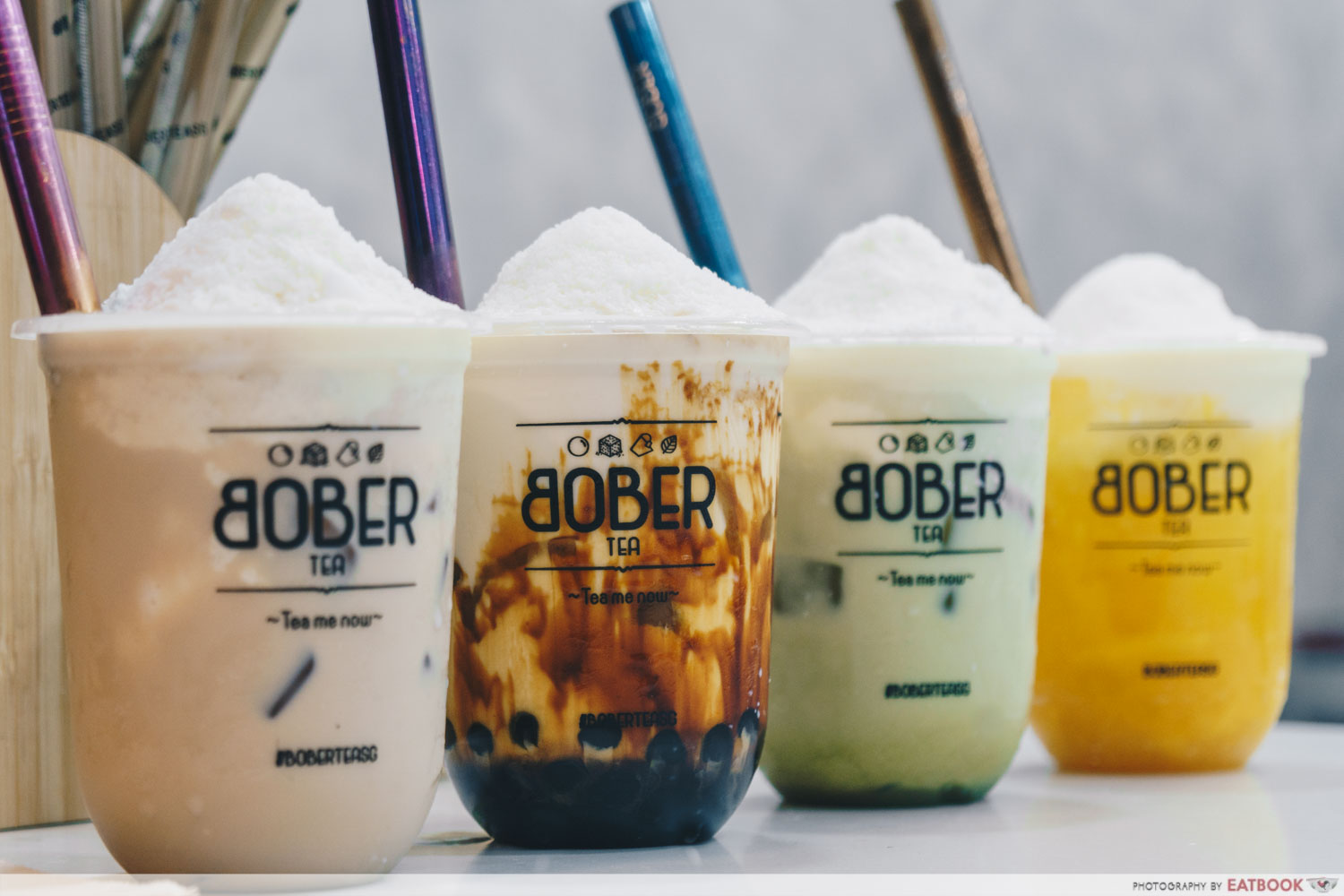 A row of bubble tea