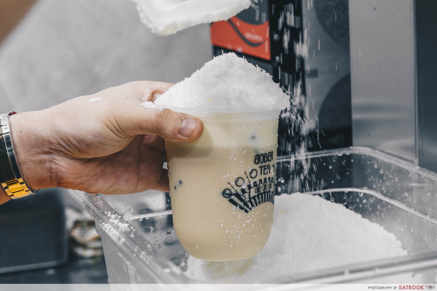 Snow cheese on a cup of bubble tea