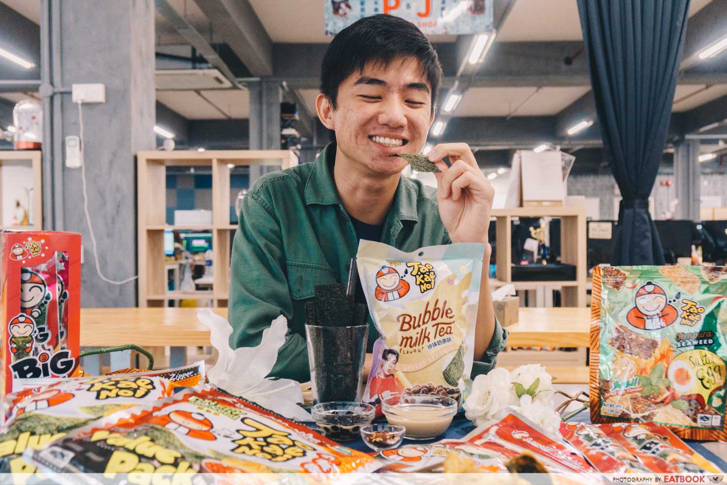 man eating snacks