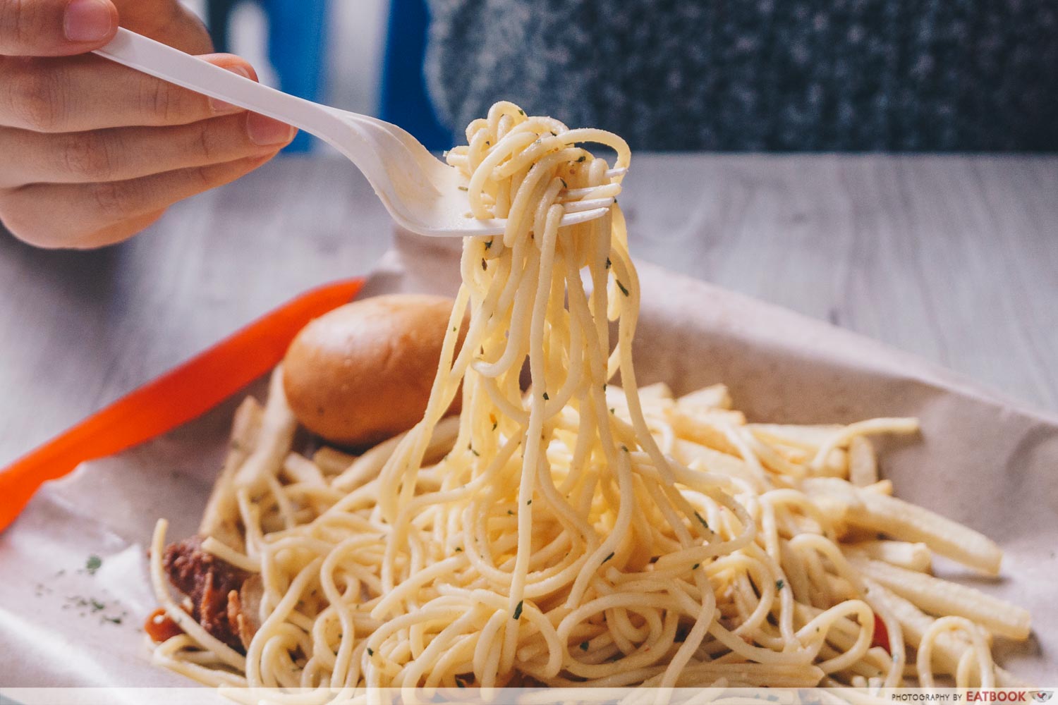 Close-up shot of Spaghetti on fork