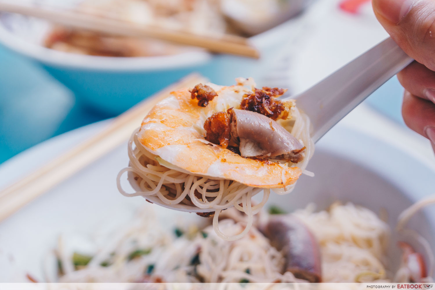 Da Dong Prawn Noodles - Spoonful of pork intestine prawn noodles