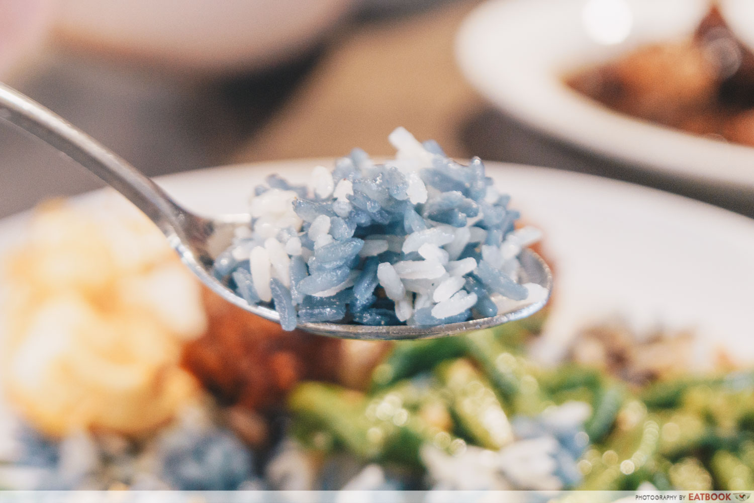 Emmanuel Peranakan Cuisine - Spoonful of blue pea flower rice