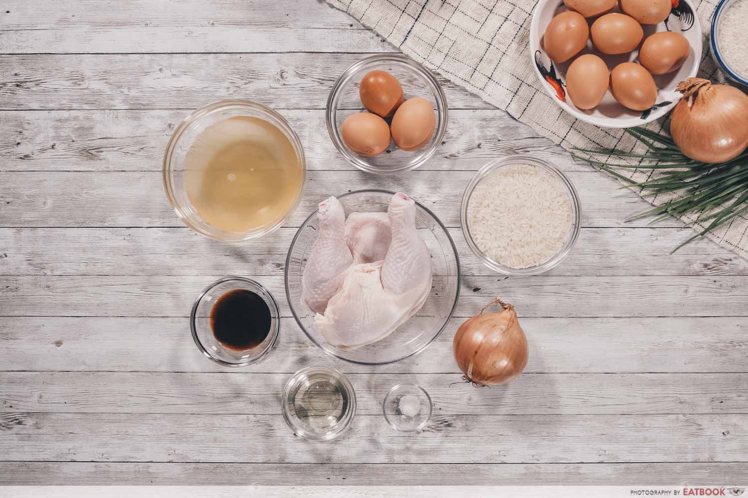 Rice Cooker Oyakodon - ingredients flatlay