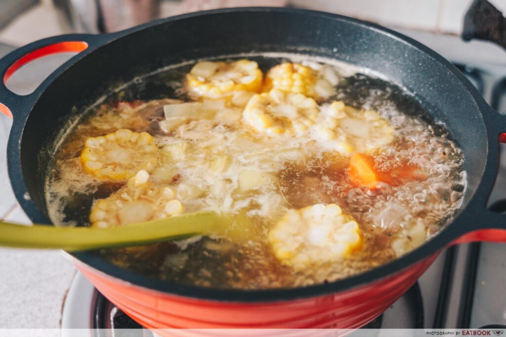 Rotisserie Chicken Noodle Soup Recipe simmering