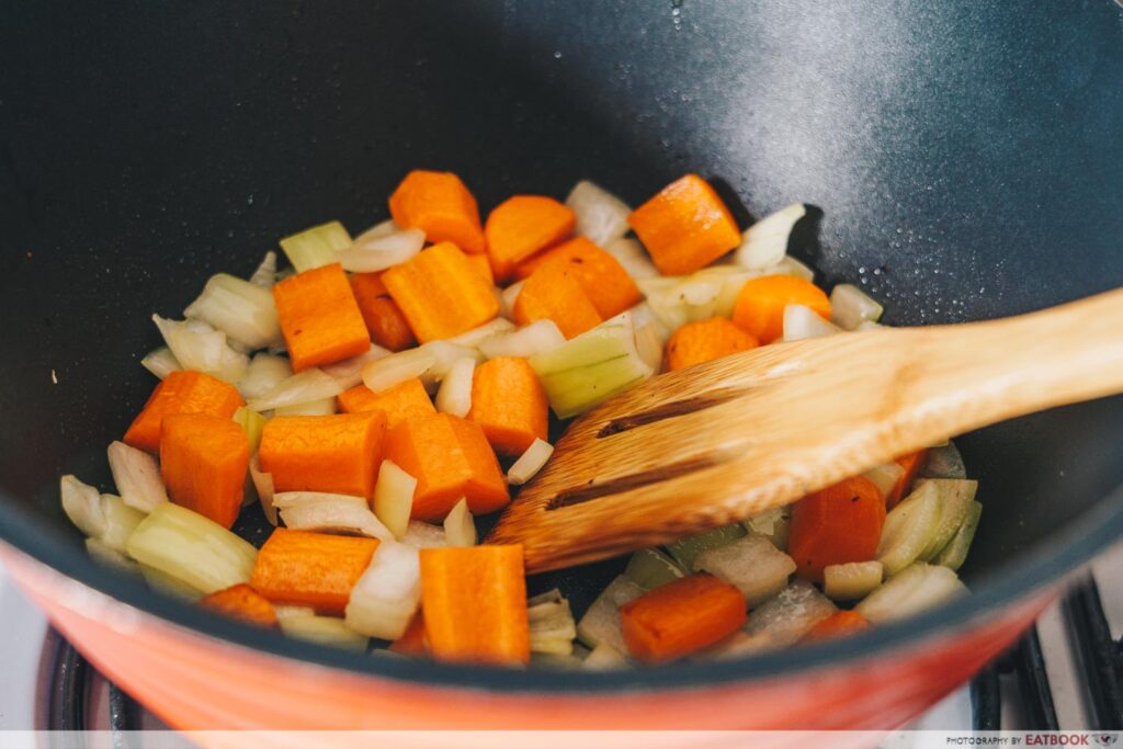 Rotisserie Chicken Noodle Soup Recipe sweat vegetables