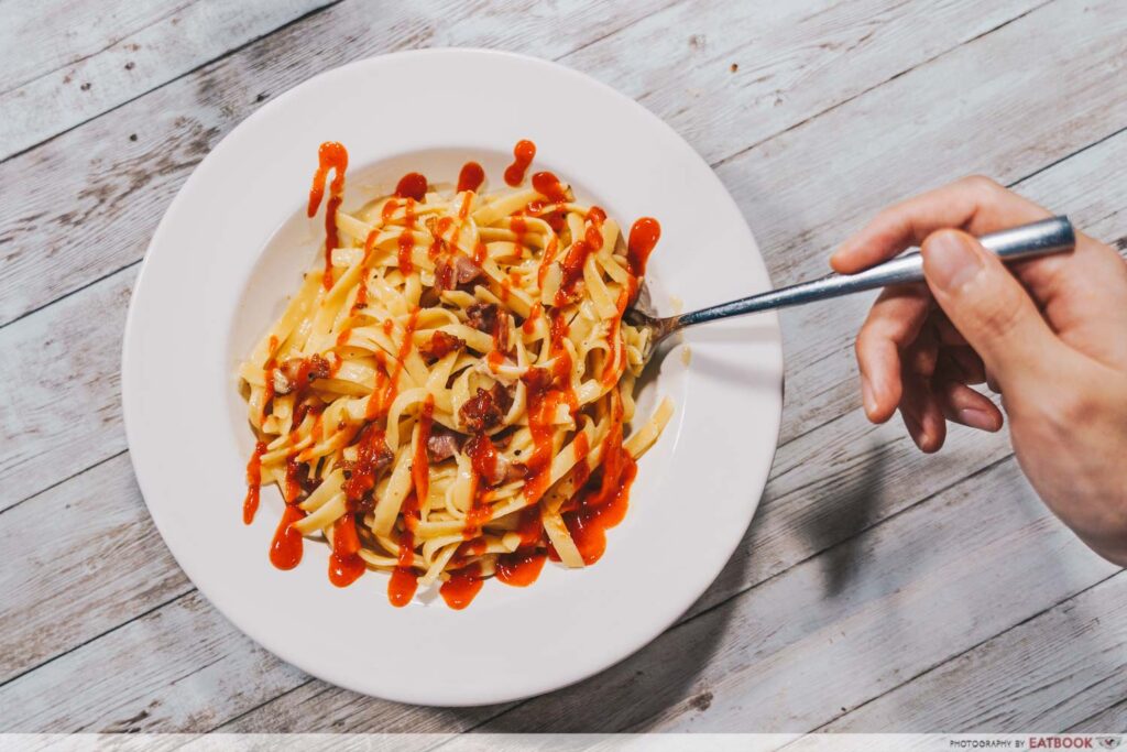 One-Pan Sriracha Pasta flatlay