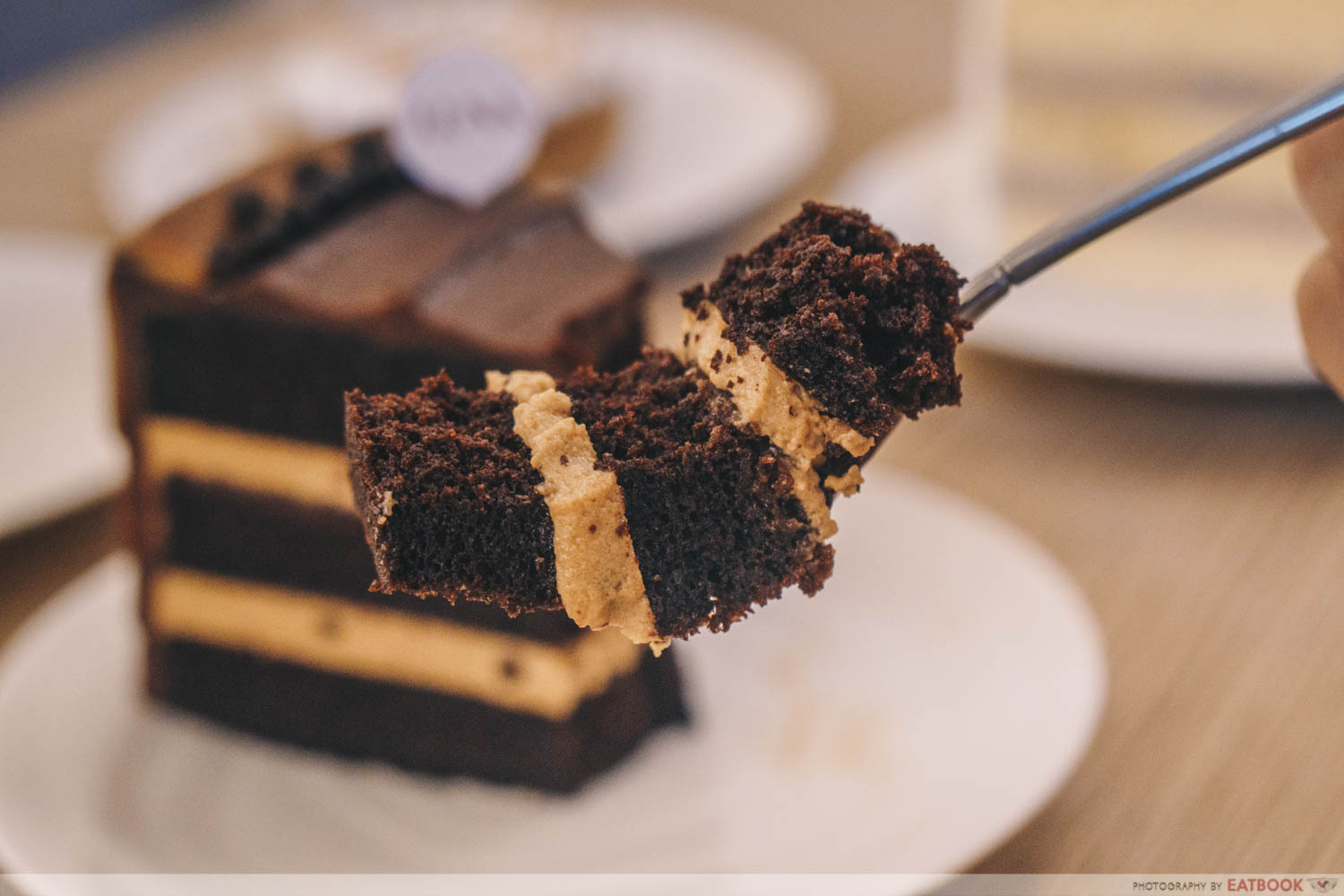 Dark chocolate speculoos cake slice