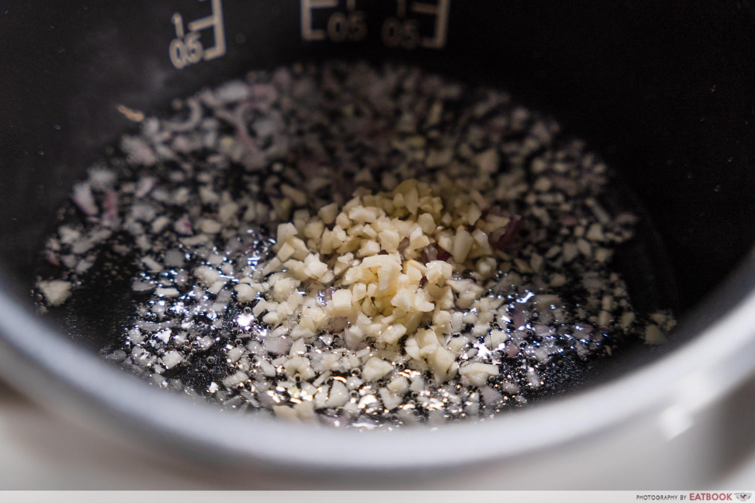 Rice cooker pad thai - garlic and shallots