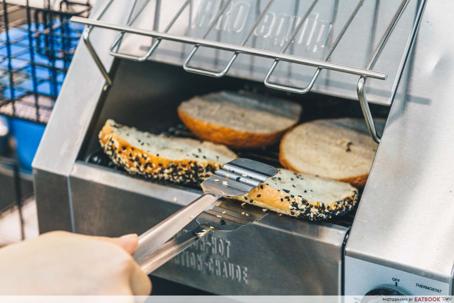 sesame bagels in toaster