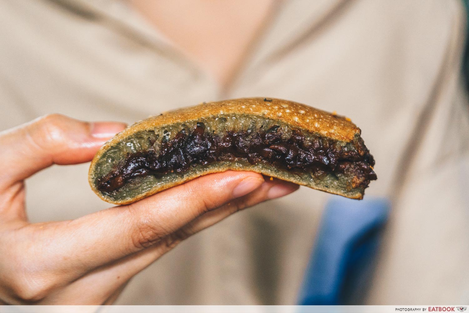 Munchi Delights - matcha min jiang kueh with red bean filling