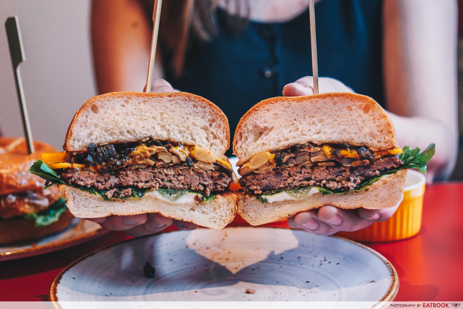 Mushroom Cheese Burger in Half