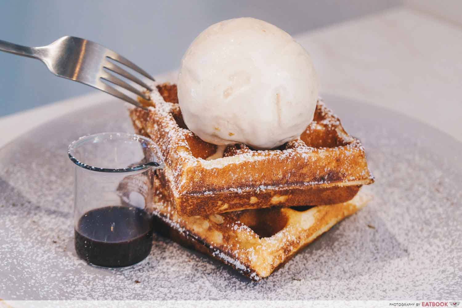 Signature Waffle with Banana Biscoff and Chocolate Sauce