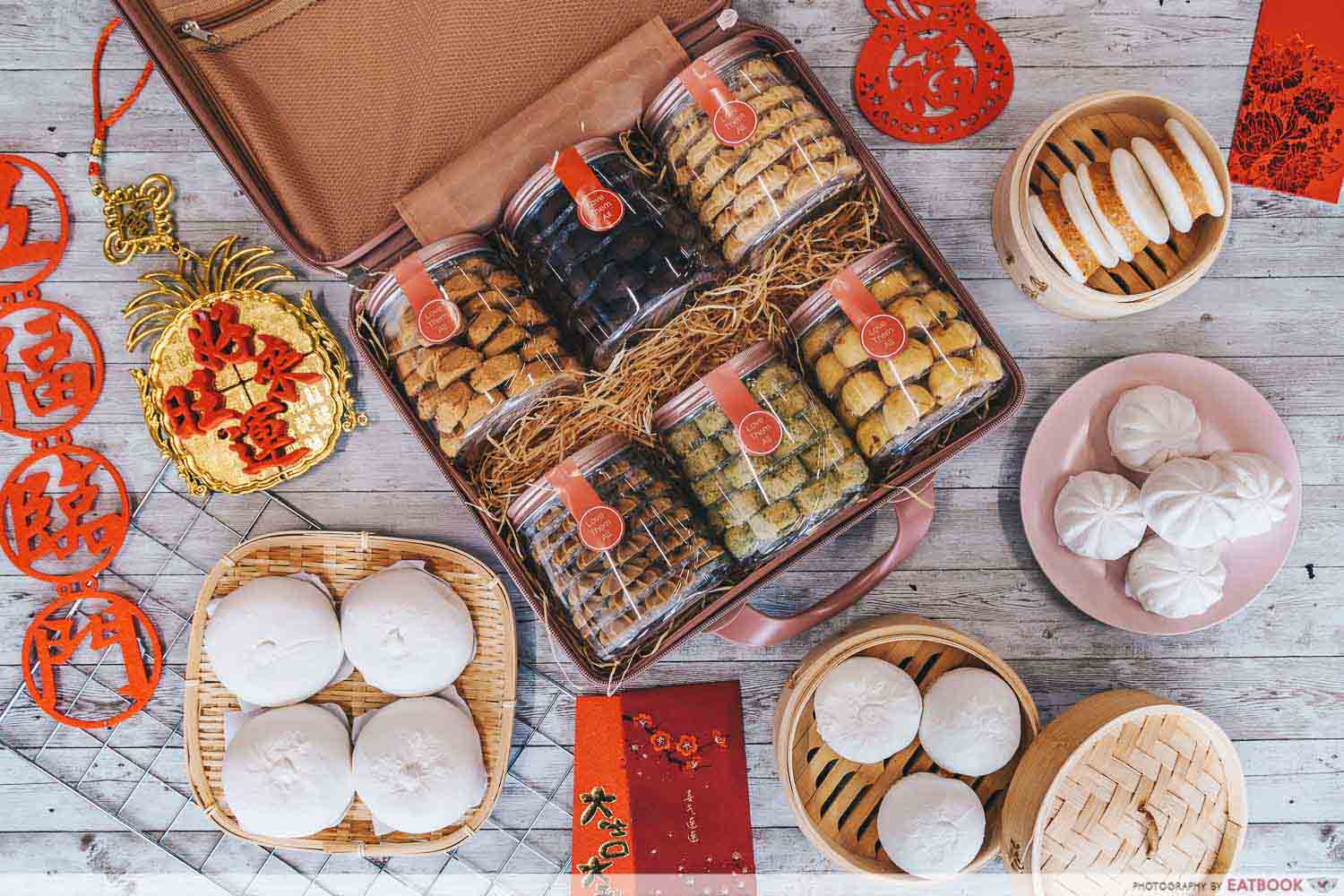 mdm ling bakery cny - flatlay of goodies