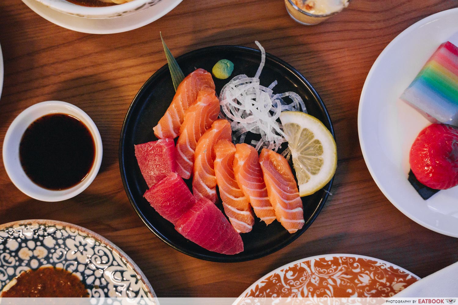 flaming grill and modern buffet sashimi