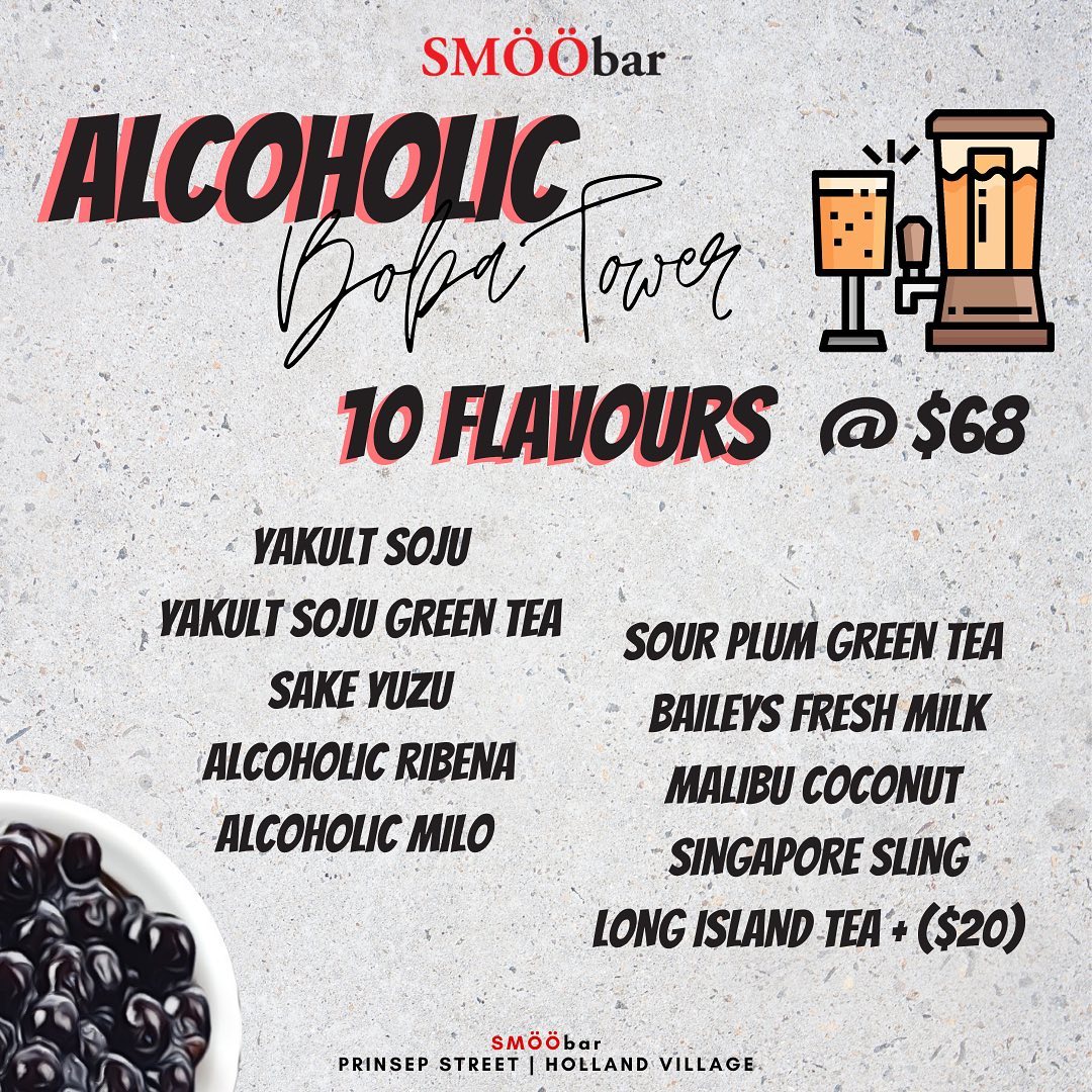 smoobar alcoholic boba tower flavours