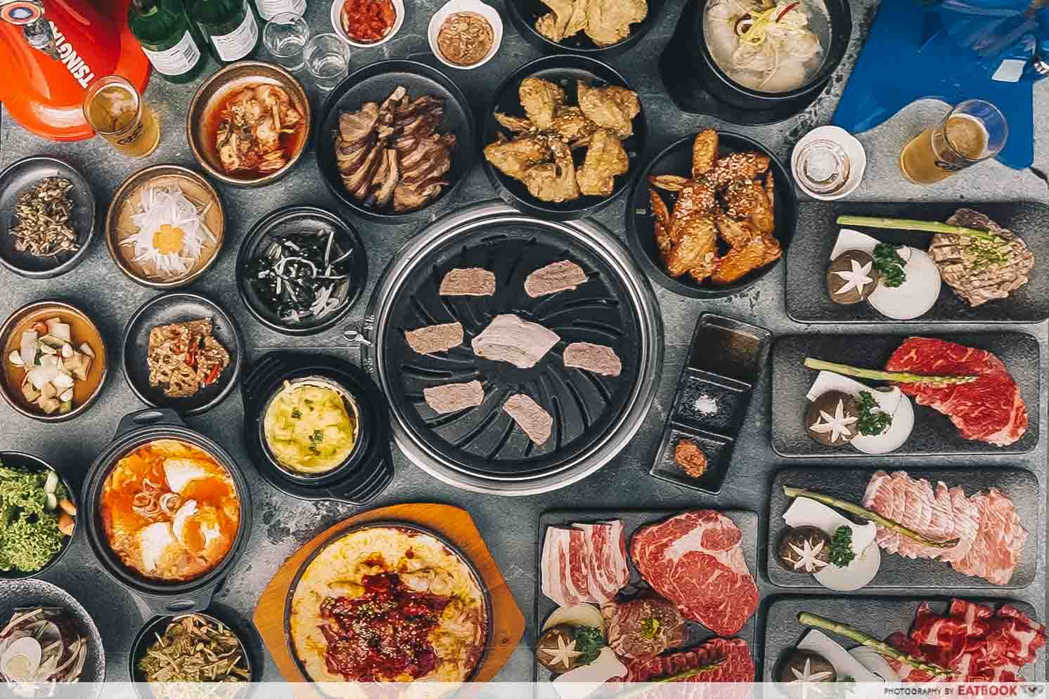 Korean BBQ at home with charcoal grill / Marbled meat, scallops and bao  with Sear Fusion Home Dining 