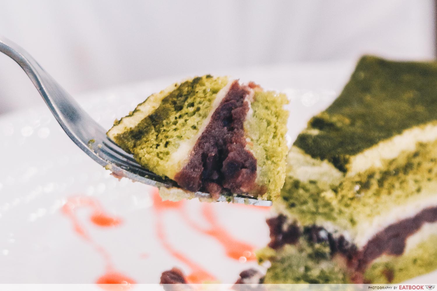 matcha red bean cake at okada coffee and sweets