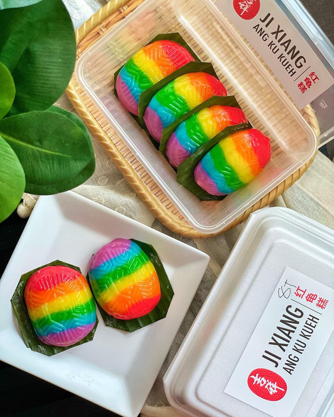 rainbow ang ku kueh ji xiang confectionery - flatlay