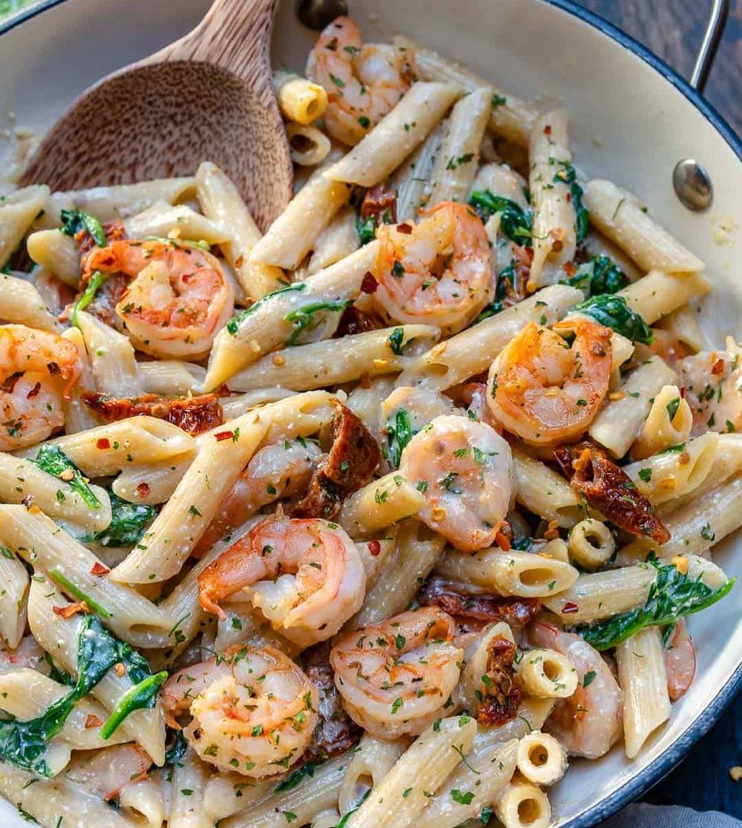 shrimp pasta one pot italian food recipe