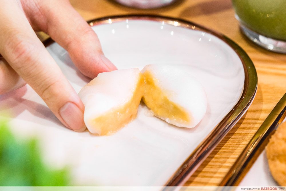 three point two - durian mochi open