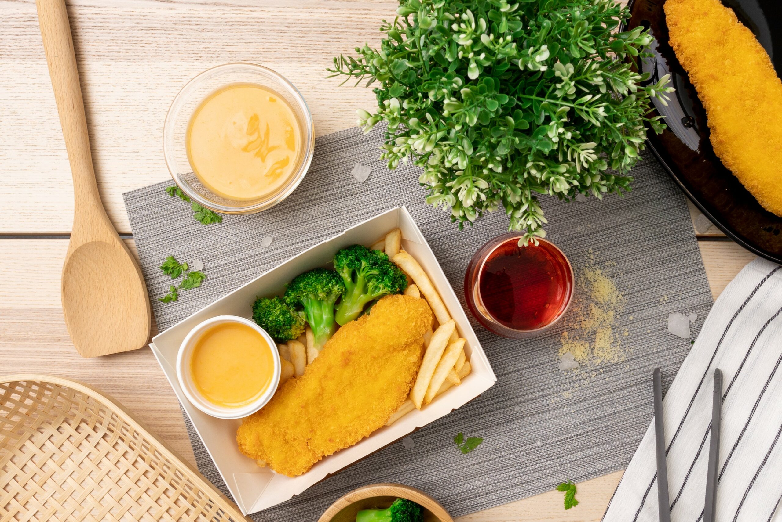 Fish and Chips with Nacho Cheese Sauce