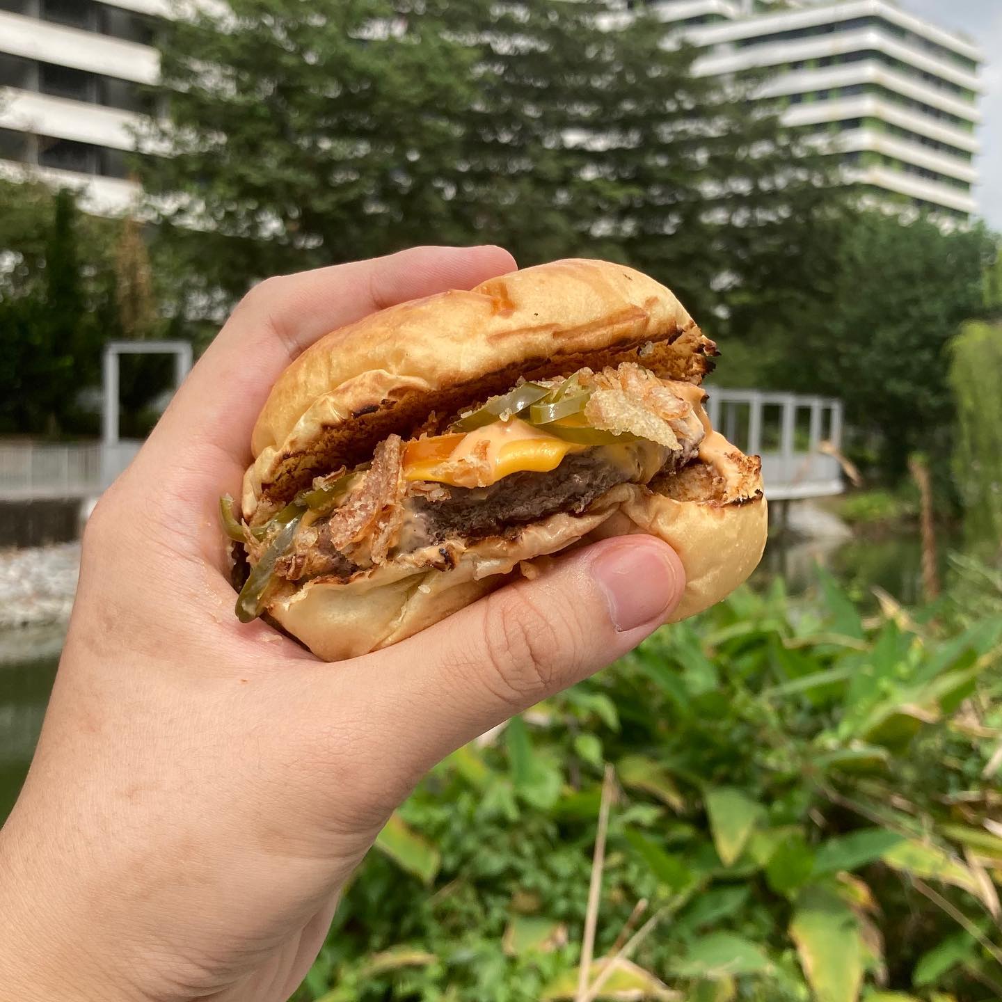 classic cheeseburger with hand