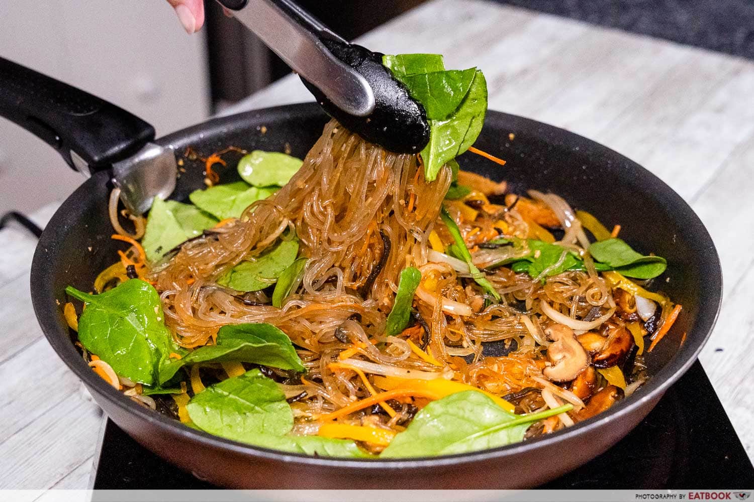 frying japchae 